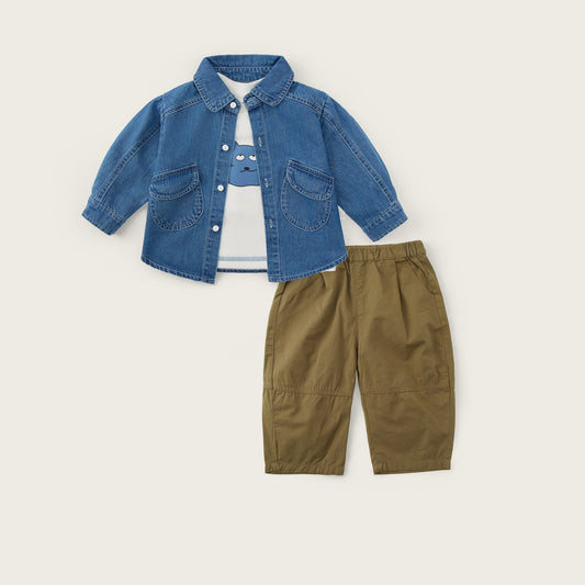 baby-boy-blue-khakibrown-denim-jacket-cat-shirt-pants-set