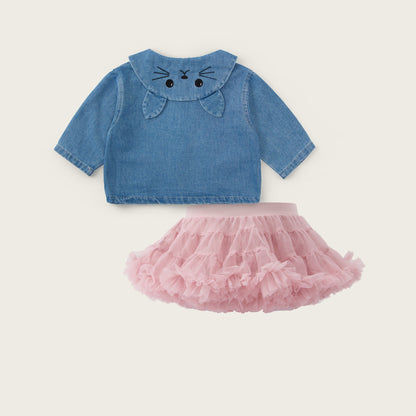 Baby-girls-blue-pink-denim-jacket-tutu-skirt-set