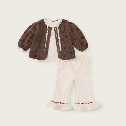 Baby-girl-brown-apricot-floral-jacket-pants-set