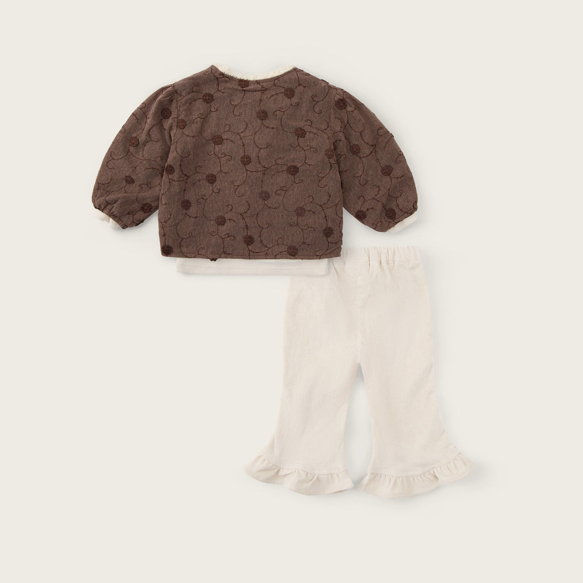 Baby-girl-brown-apricot-floral-jacket-pants-set