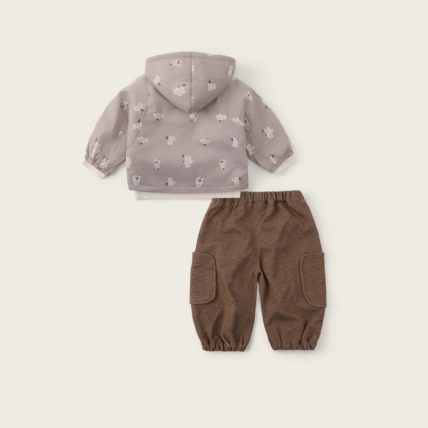Baby-boy-brown-beige-bear-jacket-shirt-pants-set