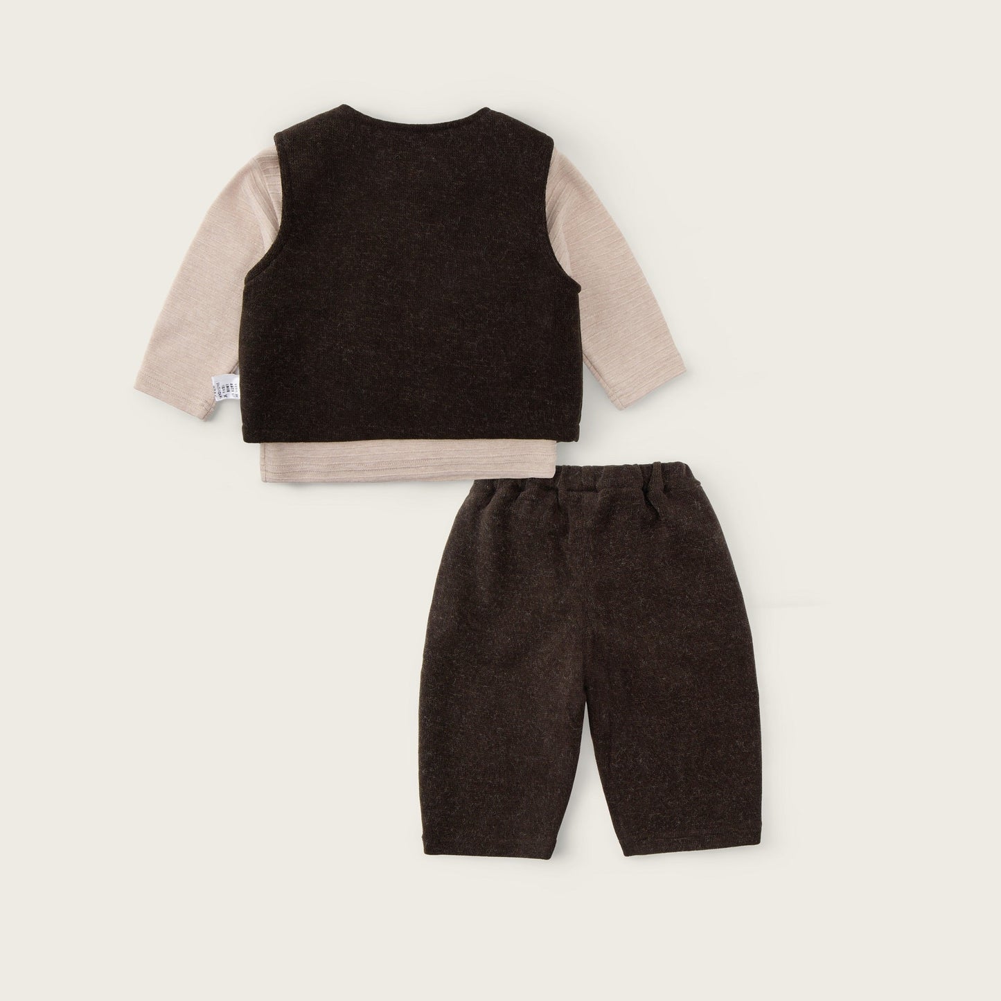 Baby-boy-dark-brown-puppy-vest-apricot-shirt-pants-set