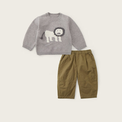 baby-boy-grey-khakibrown-lion-sweater-cotton-pants-set
