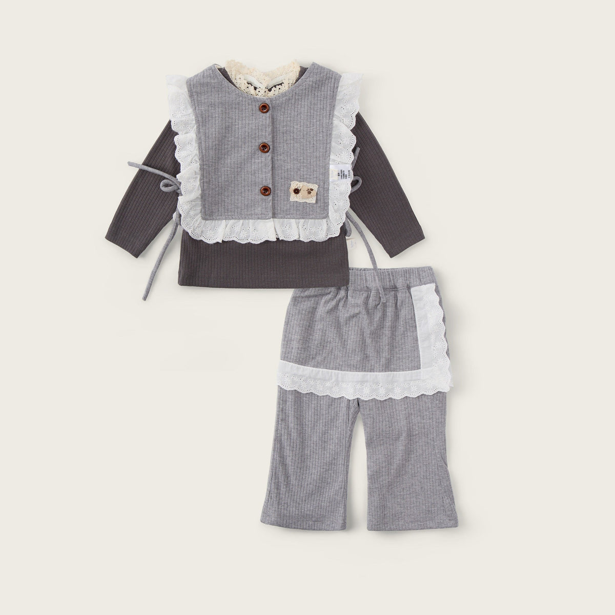 Baby-girl-grey-layered-lace-top-flare-pants-set