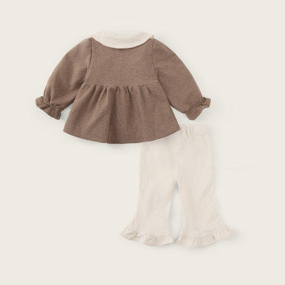 Baby-girls-oatmeal-apricot-jacket-top-flared-pants-set