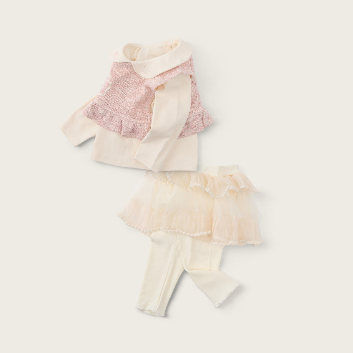 Baby-girl-pink-apricot-bunny-vest-embroidered-shirt-tutu-pants-set