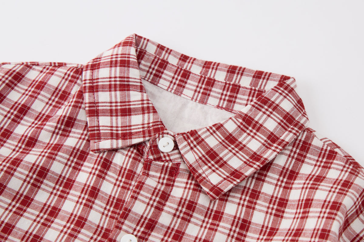 Toddler Boys Plaid Long Sleeve Shirt-Red-Face Graphic T-Shirt and Glittery Black Pants Set
