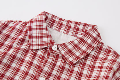 Toddler Boys Plaid Long Sleeve Shirt-Red-Face Graphic T-Shirt and Glittery Black Pants Set