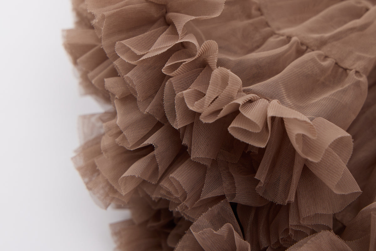 Baby Girls Knit Cardigan-Oatmeal-Brown Contrast Ruffle Trim and Tulle Tutu Skirt Set
