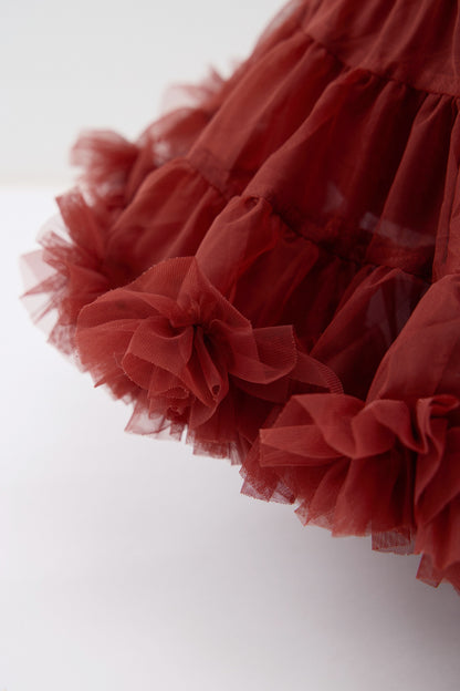 Baby Girls Knit Sweater-Off White-Brown Poodle Embroidery and Burgundy Tulle Tutu Skirt Set