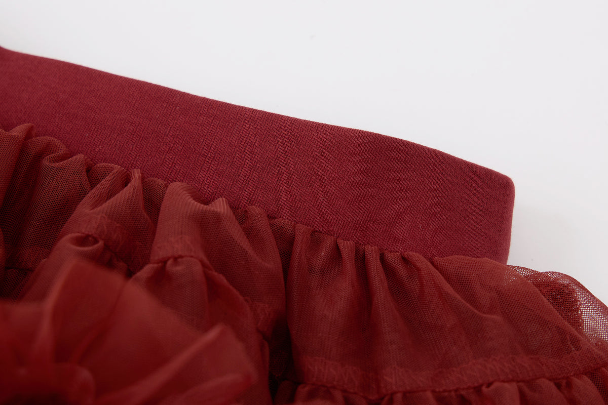 Baby Girls Knit Cardigan-Off White-Strawberry Embroidery and Burgundy Tulle Tutu Skirt Set
