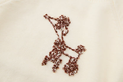 Baby Girls Knit Sweater-Off White-Brown Poodle Embroidery and Burgundy Tulle Tutu Skirt Set