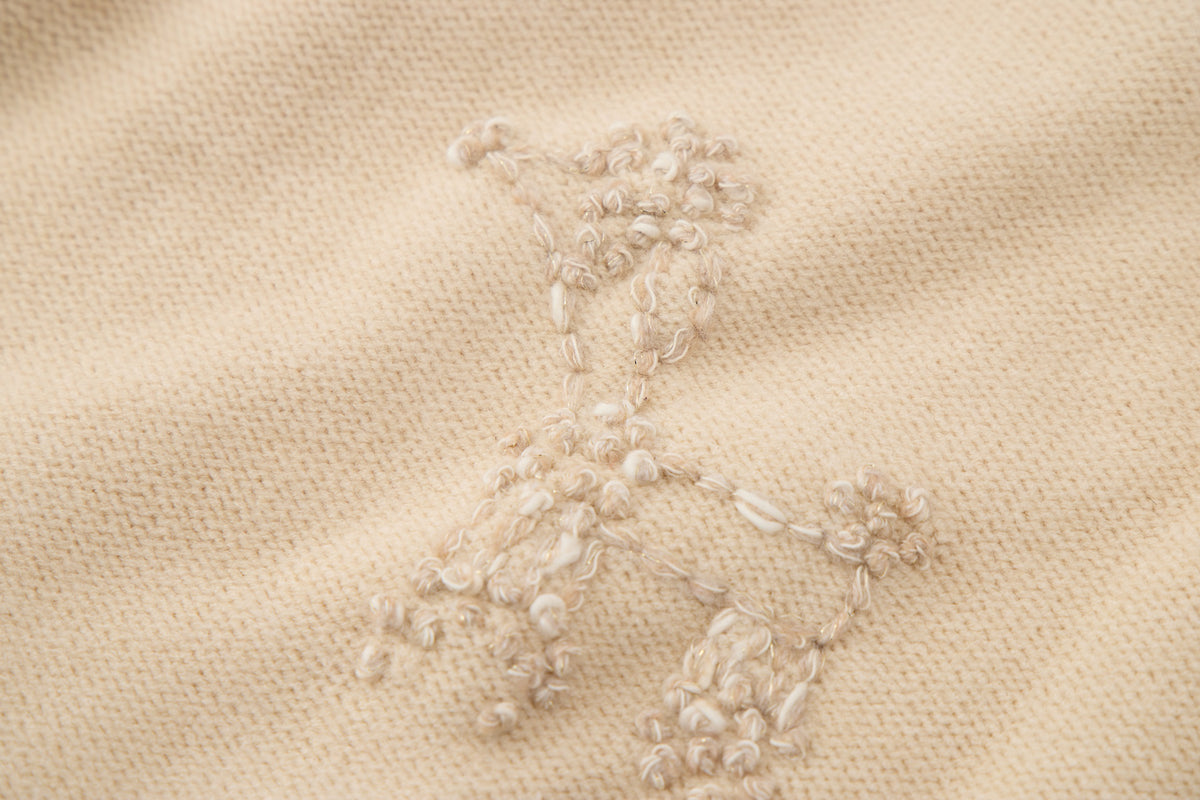 Baby Girls Knit Sweater-Beige-Poodle Embroidery and Brown Tulle Tutu Skirt Set