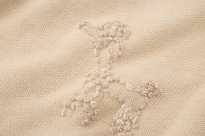 Baby Girls Knit Sweater-Beige-Poodle Embroidery and Brown Tulle Tutu Skirt Set