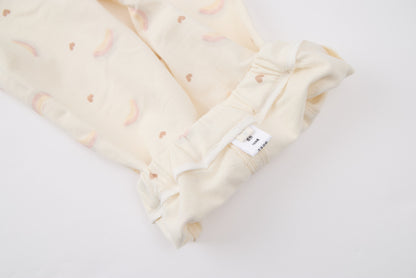 Baby Girls Hooded Sweatshirt-Off White-Rainbow and Star Patch with Pink Ruffle Hem and Pants Set