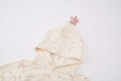 Baby Girls Hooded Sweatshirt-Off White-Rainbow and Star Patch with Pink Ruffle Hem and Pants Set