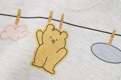Baby Boys Sweatshirt-Light Grey-Hanging Animal Cartoon Print and Dark Blue Pants Set