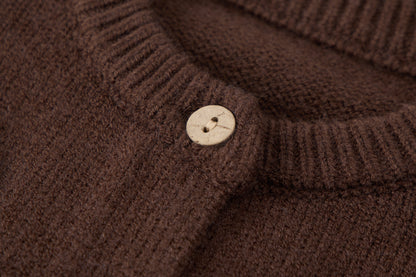 Baby Boys Knit Cardigan-Brown-House Embroidery Sleeves and Denim Pants Set