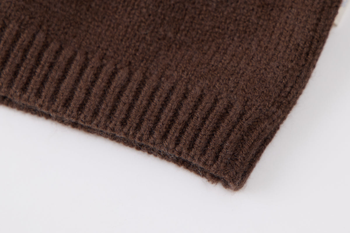 Baby Boys Knit Cardigan-Brown-House Embroidery Sleeves and Denim Pants Set