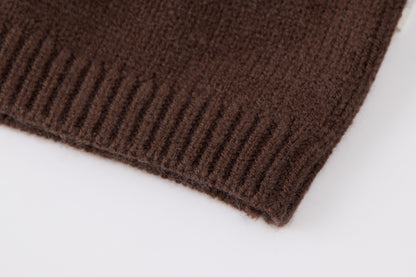 Baby Boys Knit Cardigan-Brown-House Embroidery Sleeves and Denim Pants Set