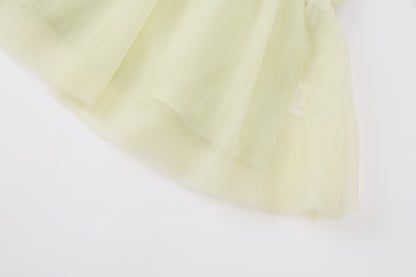 Baby Girls Tulle Dress Set-Light Green and Beige-Pom-Pom Strap Accents with Ruffle Leggings