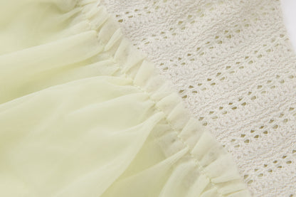 Baby Girls Tulle Dress Set-Light Green and Beige-Pom-Pom Strap Accents with Ruffle Leggings