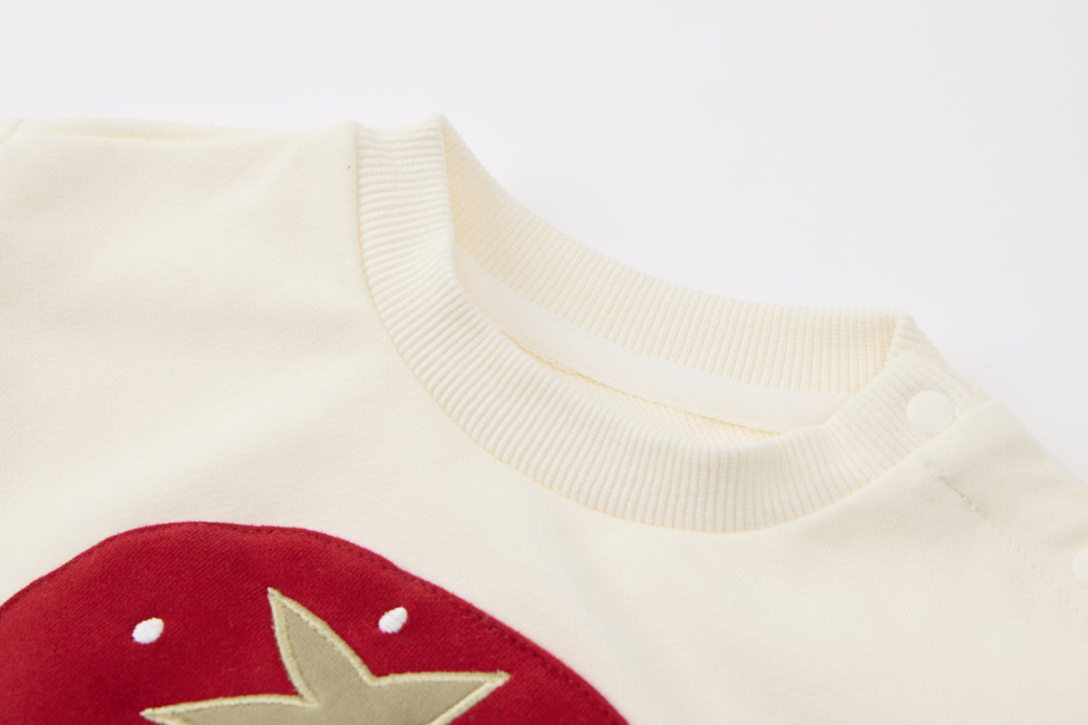 Baby Girls Sweatshirt-Off White-Large Tomato Applique with Ruffle Hem and Blue Jeans Set