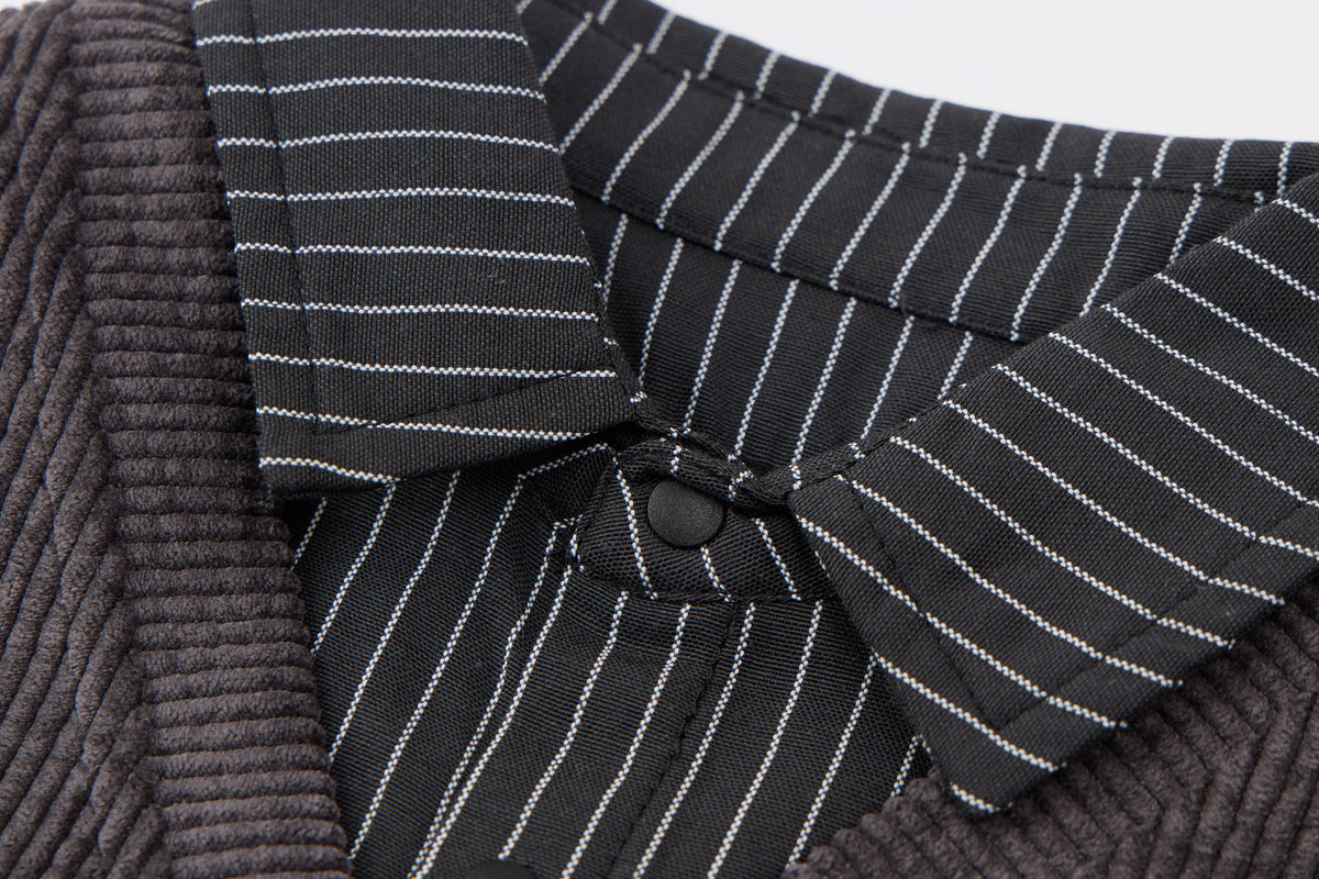 Baby Boys False Two-Piece Sweatshirt-Dark Grey-V-Neck Striped Hem and Matching Pants Set
