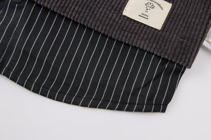 Baby Boys False Two-Piece Sweatshirt-Dark Grey-V-Neck Striped Hem and Matching Pants Set
