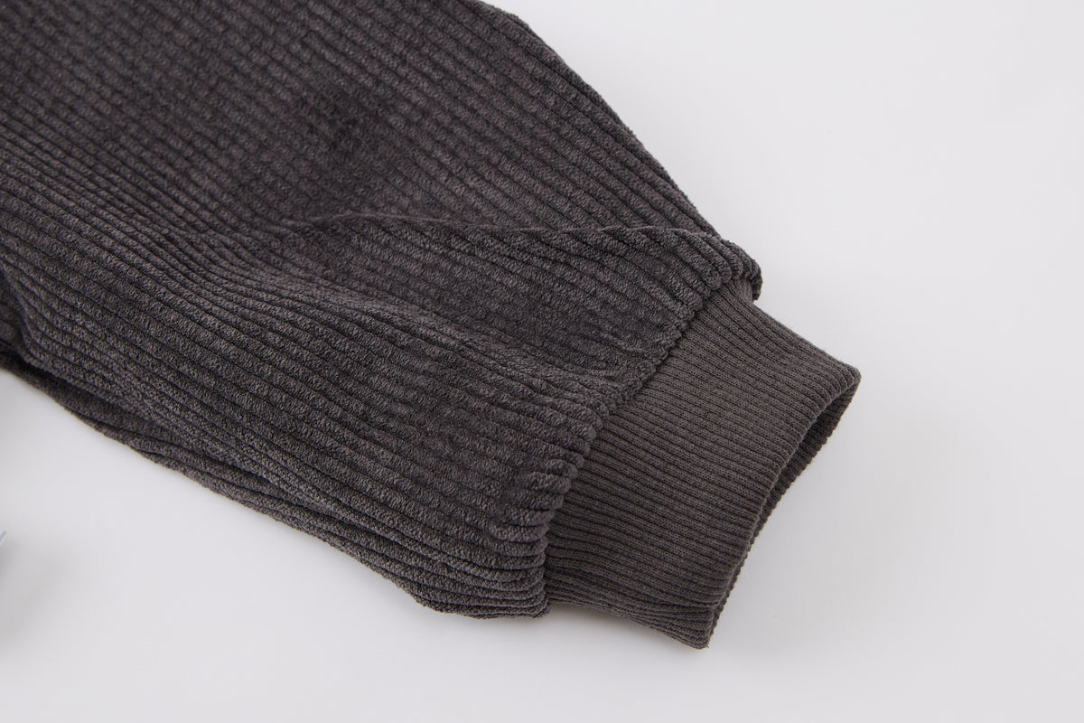 Baby Boys False Two-Piece Sweatshirt-Dark Grey-V-Neck Striped Hem and Matching Pants Set