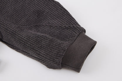 Baby Boys False Two-Piece Sweatshirt-Dark Grey-V-Neck Striped Hem and Matching Pants Set