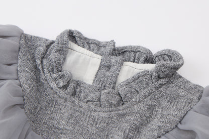 Baby Girls Knit Cardigan-Grey and Pink-Ruffle Trim and Tulle Dress Set