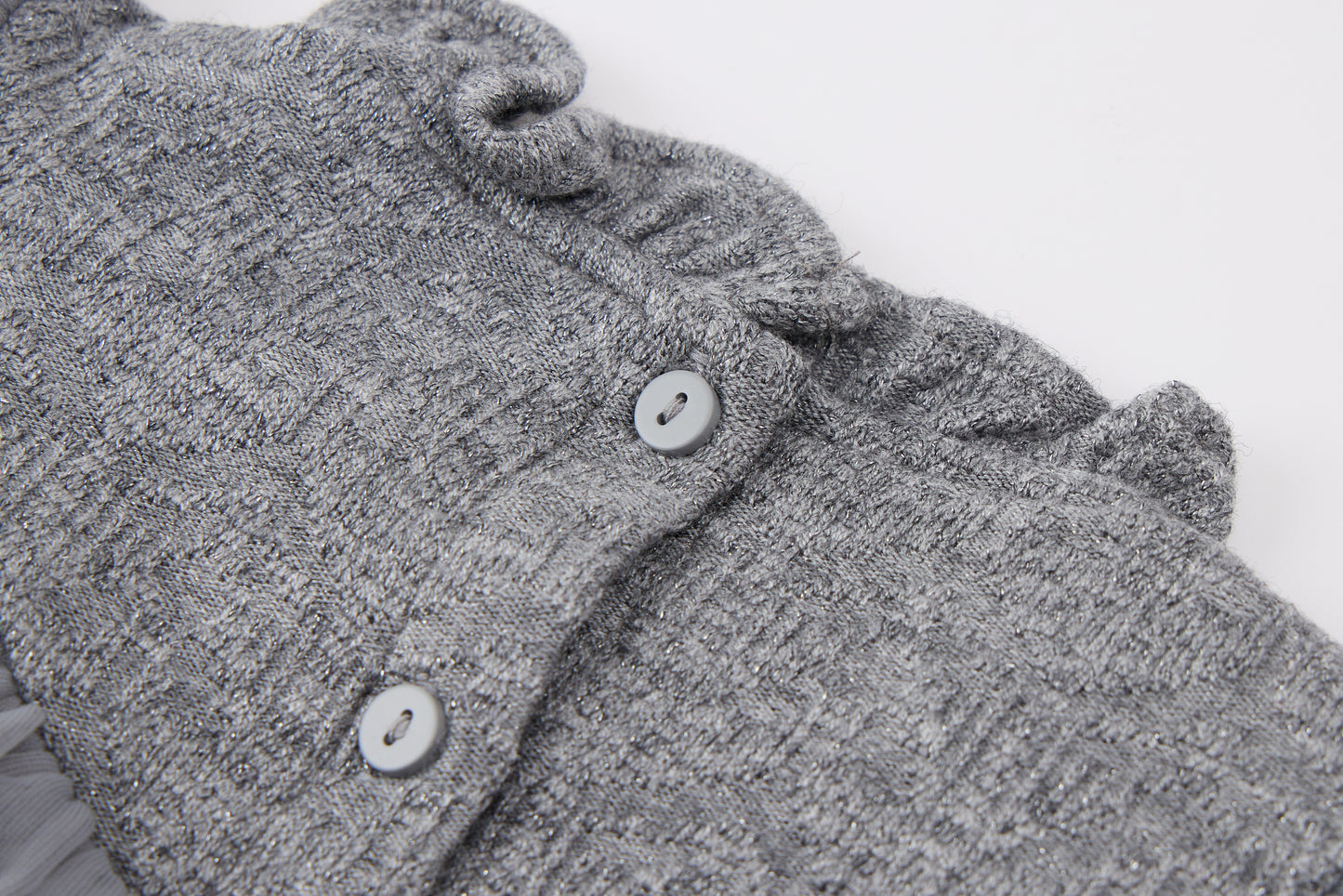 Baby Girls Knit Cardigan-Grey and Pink-Ruffle Trim and Tulle Dress Set