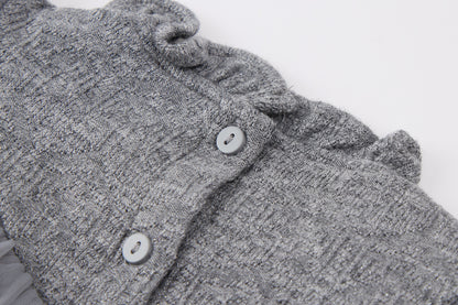 Baby Girls Knit Cardigan-Grey and Pink-Ruffle Trim and Tulle Dress Set