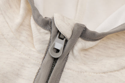 Baby Boys Hooded Sweatshirt Set-Beige and Grey-Half-Zip Hoodie with Kangaroo Pocket and Hanging Dinosaur Toy with Matching Pants