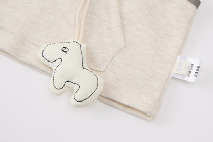 Baby Boys Hooded Sweatshirt Set-Beige and Grey-Half-Zip Hoodie with Kangaroo Pocket and Hanging Dinosaur Toy with Matching Pants
