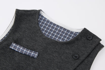Baby-boy-dark-grey-vest-shirt-plaid-cuff-pants-set