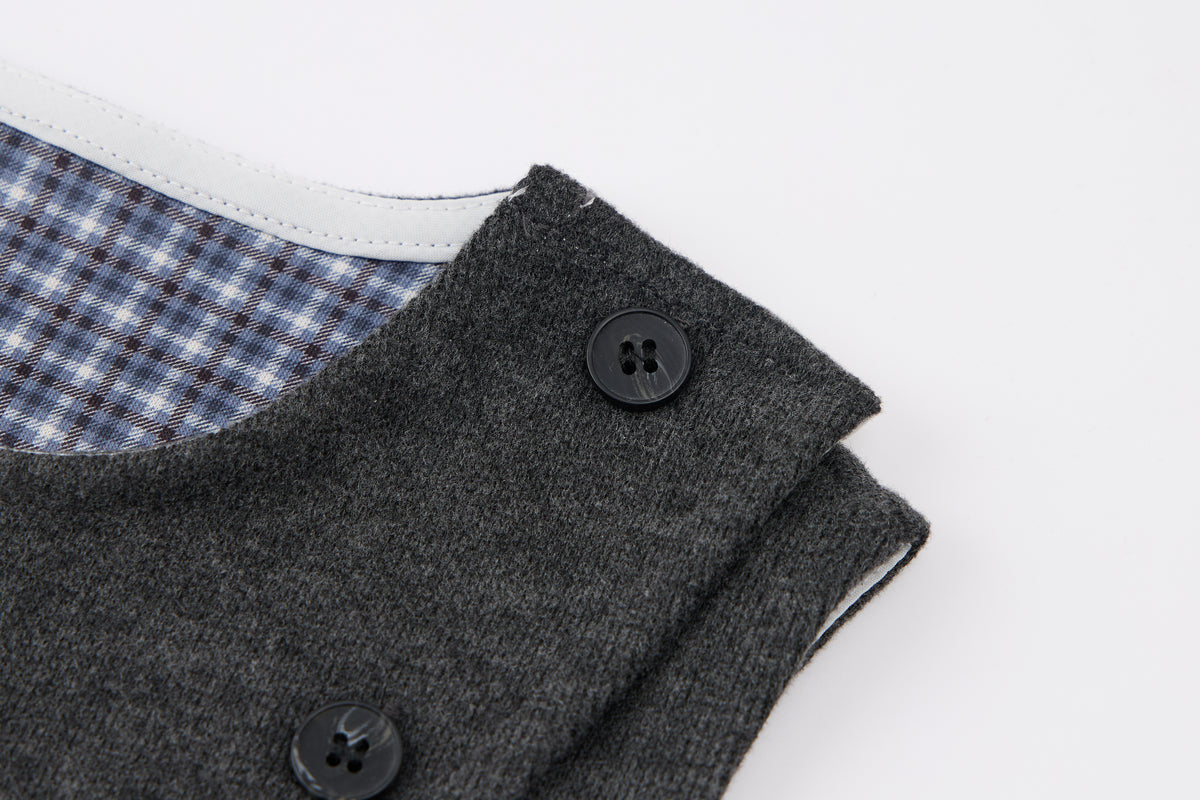 Baby-boy-dark-grey-vest-shirt-plaid-cuff-pants-set