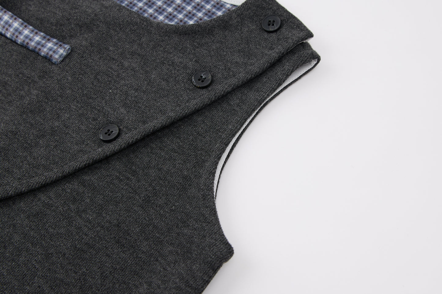 Baby-boy-dark-grey-vest-shirt-plaid-cuff-pants-set