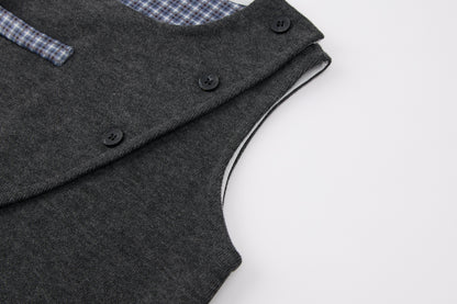 Baby-boy-dark-grey-vest-shirt-plaid-cuff-pants-set