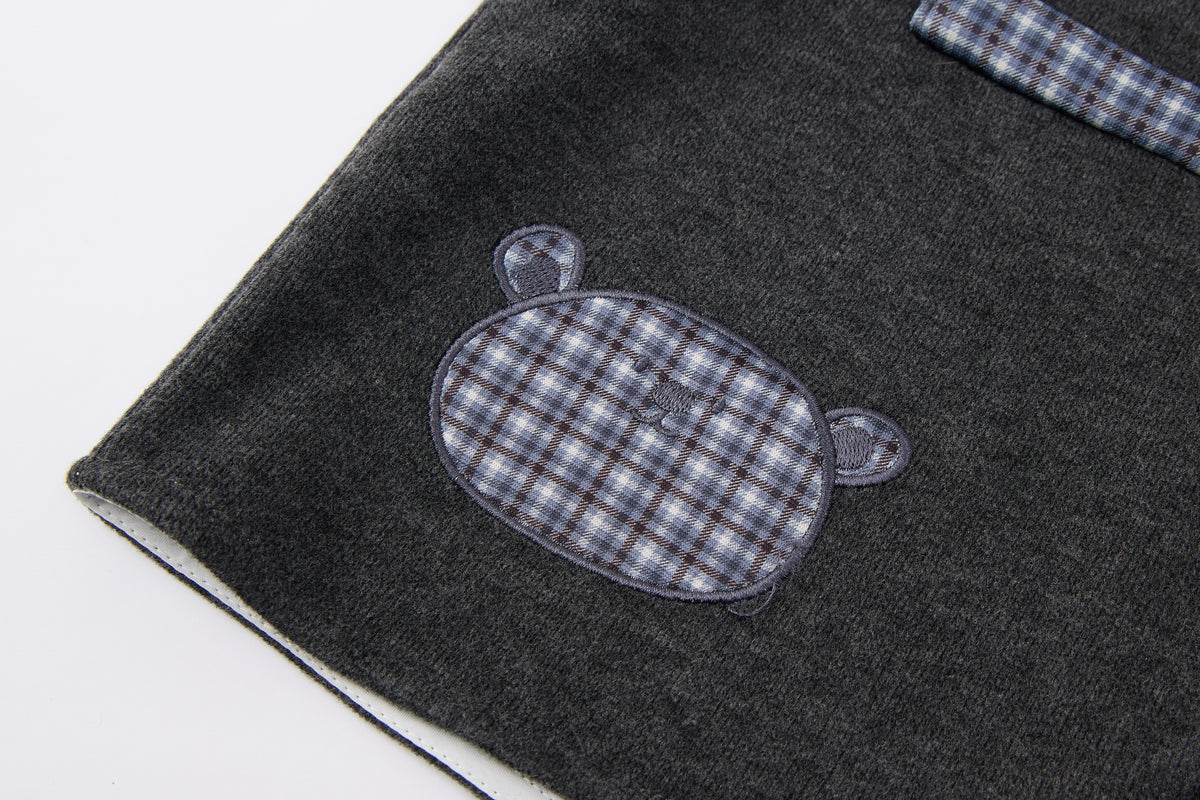 Baby-boy-dark-grey-vest-shirt-plaid-cuff-pants-set