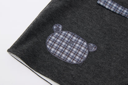 Baby-boy-dark-grey-vest-shirt-plaid-cuff-pants-set