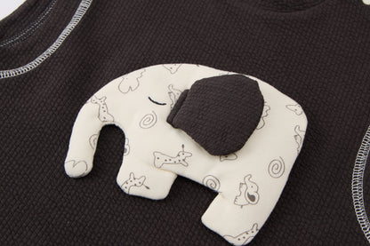 Baby Boys Sweatshirt Set-Dark Grey and Off-White-Elephant Applique with Dotted Pattern Long Sleeve Top and Matching Pants