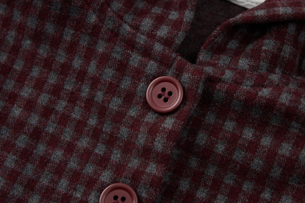 Baby Boys Hooded Vest Set-Burgundy Plaid-Button-Up Vest with Matching Pants and Inner Shirt
