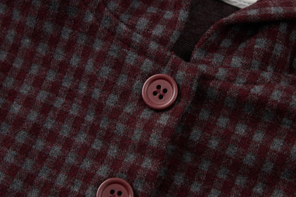 Baby Boys Hooded Vest Set-Burgundy Plaid-Button-Up Vest with Matching Pants and Inner Shirt
