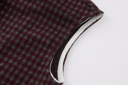 Baby Boys Hooded Vest Set-Burgundy Plaid-Button-Up Vest with Matching Pants and Inner Shirt
